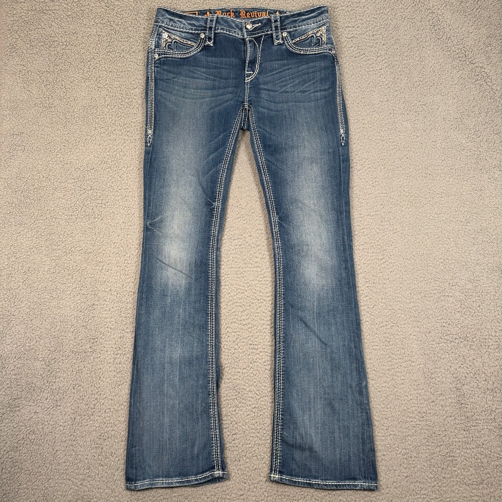 Rock Revival Jeans Womens 29x33 (Fits 32x33) Blue Boot Low Rise Embellished Y2K